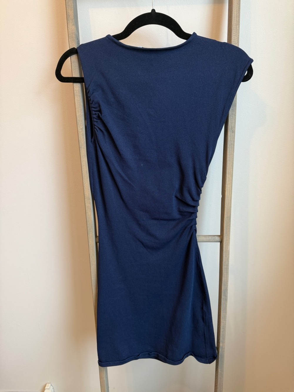 Zara Navy Sleeveless Ruched Mini Dress